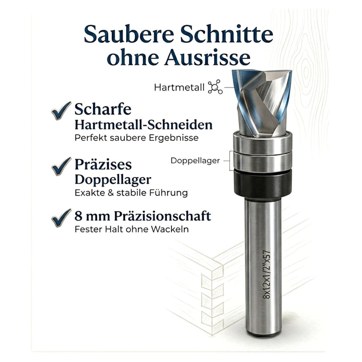GLRYD Spiralfräser Bündigfräser 8mm Schaft, 12.7mm Schnittlänge, D=12mm, VHM Kompression Spiralnutfr