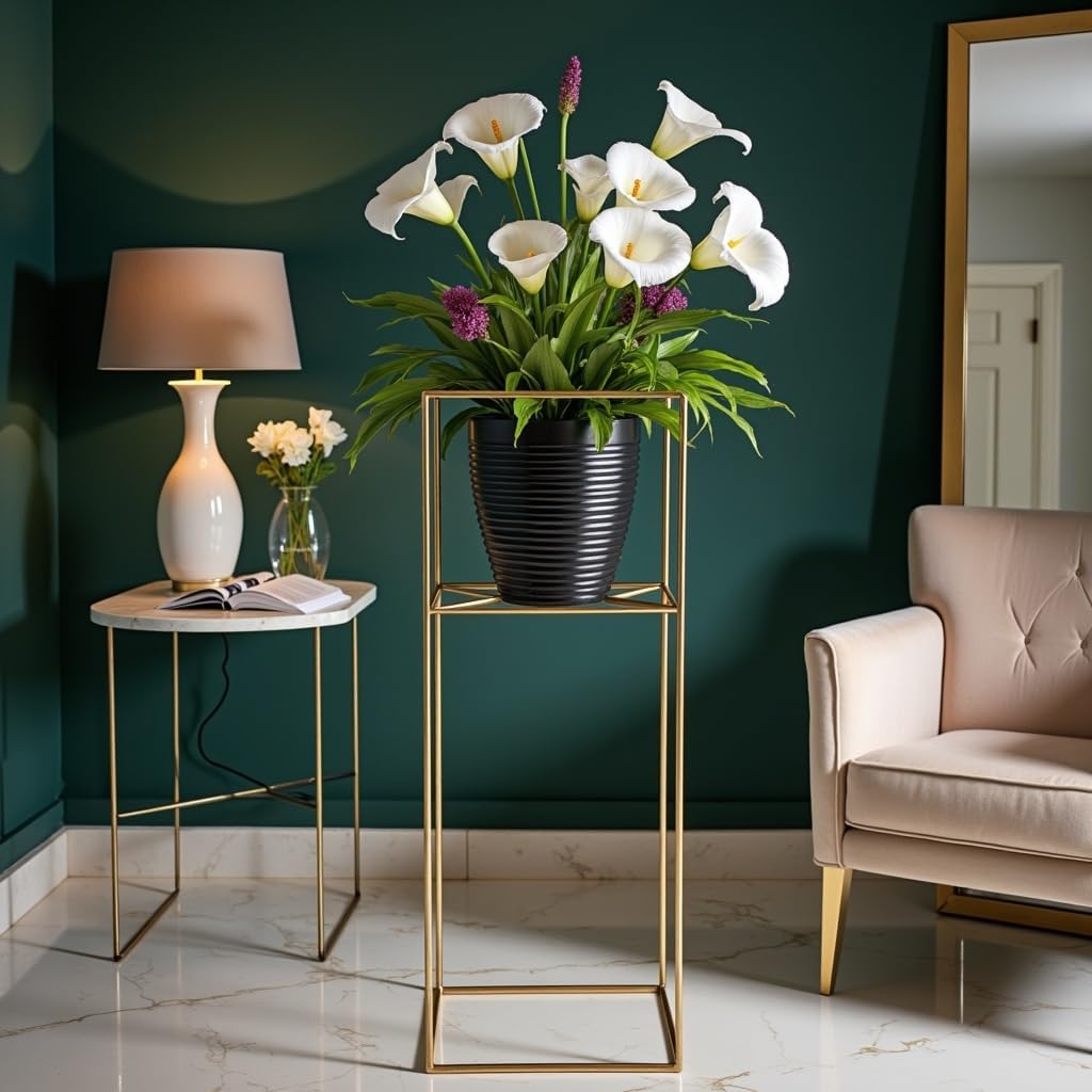 Pflanzenständer Filo - 24x24x60cm - Farbe Gold - für Zimmerblumen - Metallregal - Dekorativer Tisch