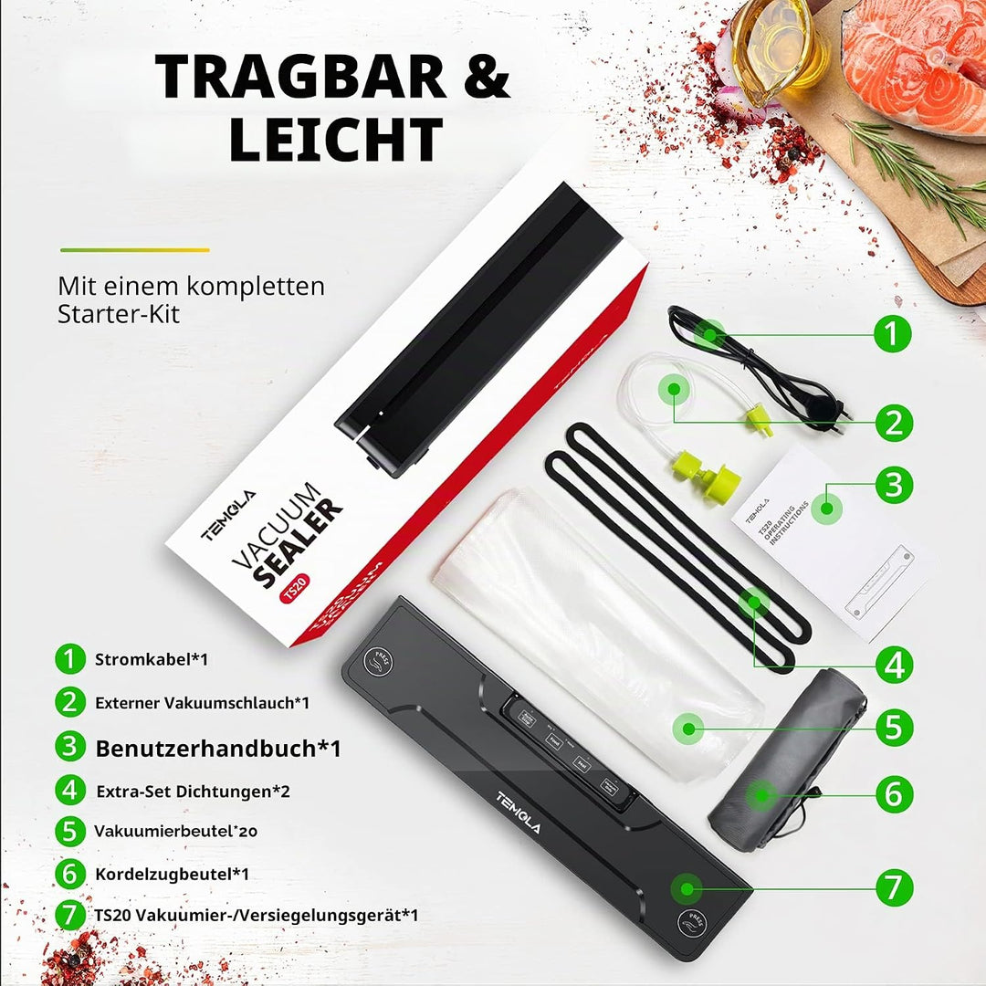 Vakuumiergerät, Vakuumierer für Lebensmittel, 5 in 1 Vakumierergerät hält Lebensmittel 8X frisch, Fo