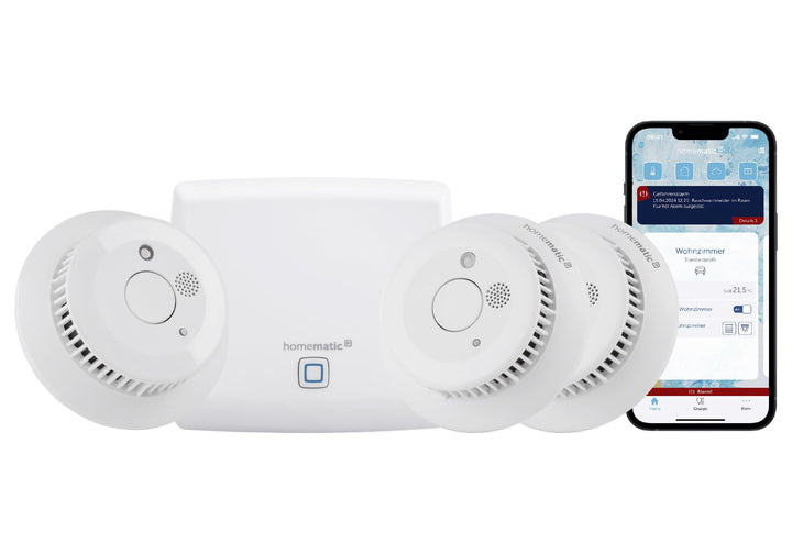 Homematic IP Smart Home Starter Set Rauchwarnmelder, Rauchmelder alarmiert lokal über die Sirene und