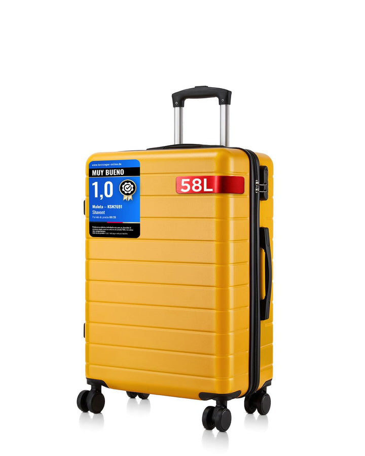 Koffer Mittelgross L 66cm, Leichter ABS+PC Reisekoffer für Flugzeug, Ryanair Trolley mit 4 Rollen, H