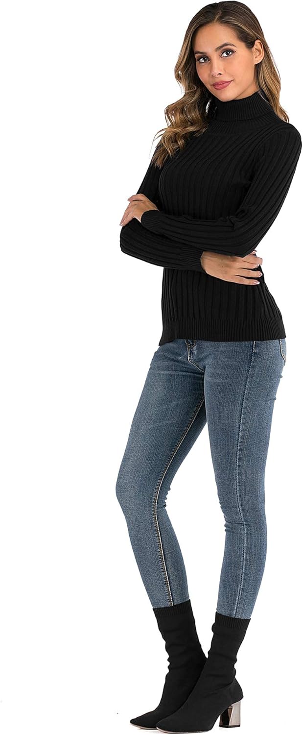 Enjoyoself Damen Strickpullover Gerippter Rollkragenpullover Feinstrick Elegant Langarm Strickpulli