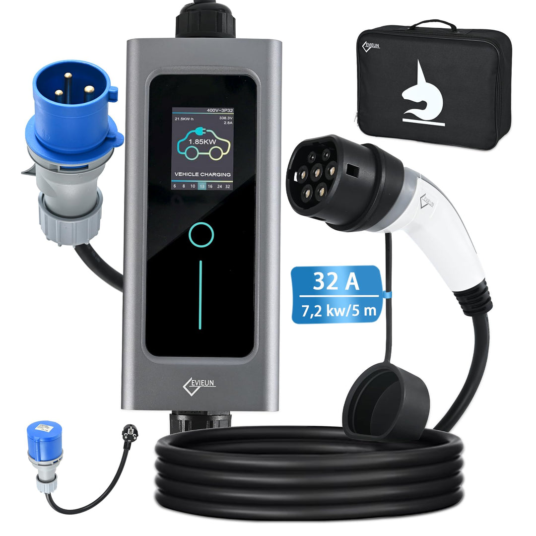 EVIEUN EV Ladekabel Typ 2 7,2 kW 1-Phasen 6-32 A 5M, EV-Ladegerät Ladekabel CEE auf Typ 2 mit Allen