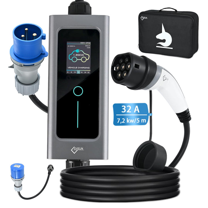EVIEUN EV Ladekabel Typ 2 7,2 kW 1-Phasen 6-32 A 5M, EV-Ladegerät Ladekabel CEE auf Typ 2 mit Allen