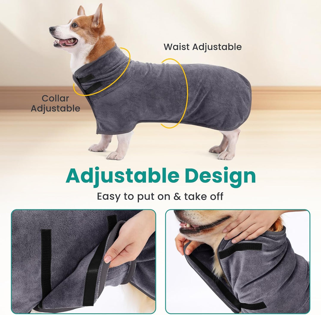 PETTOM Hundebademantel Mikrofaser Schnelltrockend, Bademantel Hund Baumwolle Super Saugfähig, Badema