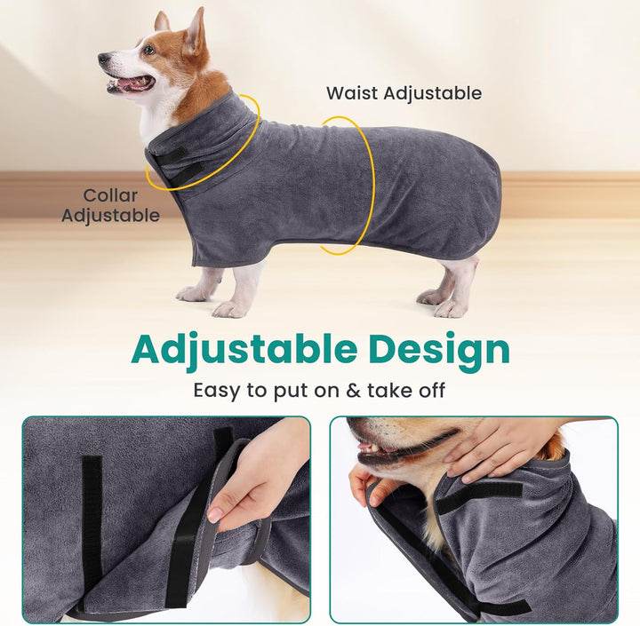 PETTOM Hundebademantel Mikrofaser Schnelltrockend, Bademantel Hund Baumwolle Super Saugfähig, Badema
