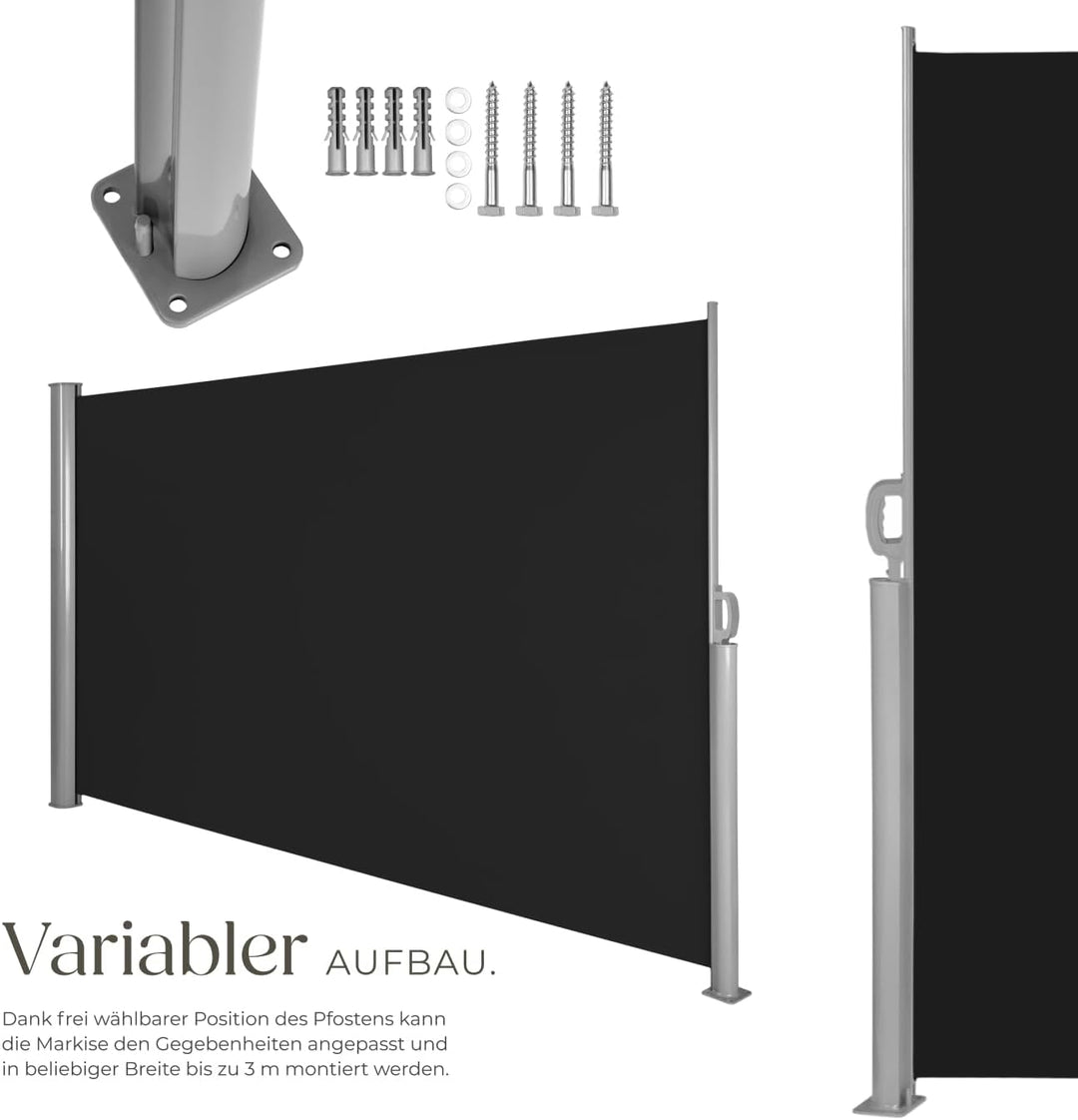 tectake blickdichte Aluminium Seitenmarkise, Wind- und Sichtschutz für Balkon, Garten und Terrasse,