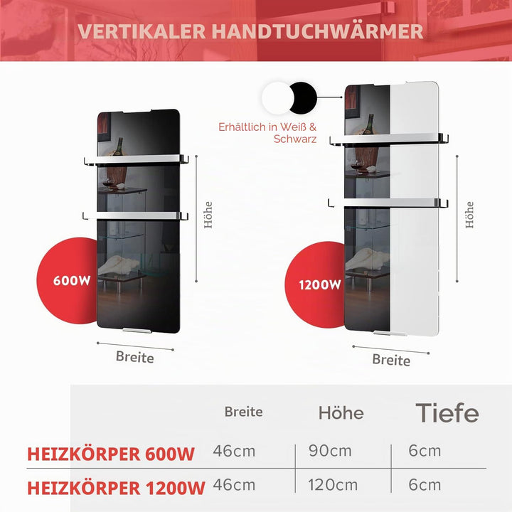 Chemin'Arte 176 Handtuchtrockner, 600 W, Schwarz, 90 x 6 x 46 cm