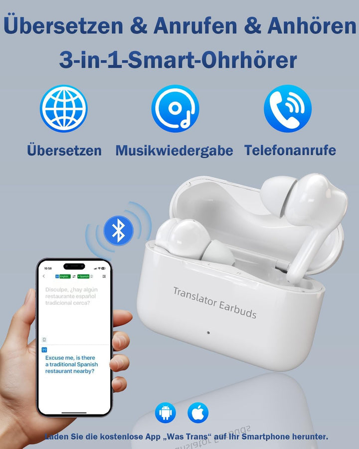 Wooask M6 Ai Kopfhörer Übersetzer, Übersetzungskopfhörer 144 Online Sprachen Übersetzer Echtzeit, 3-