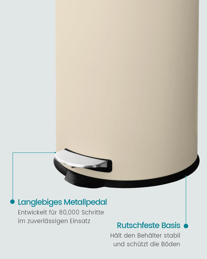 Mülleimer 30 L Treteimer mit Soft Close Deckel, Abfalleimer 30 Liter mit Fusspedal, Rund Mülleimer m