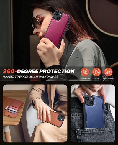 OCASE iPhone 13 Hülle(2in1) Leder Stossfestes Case [Abnehmbare magnetische Hülle] [Kabelloses Laden]