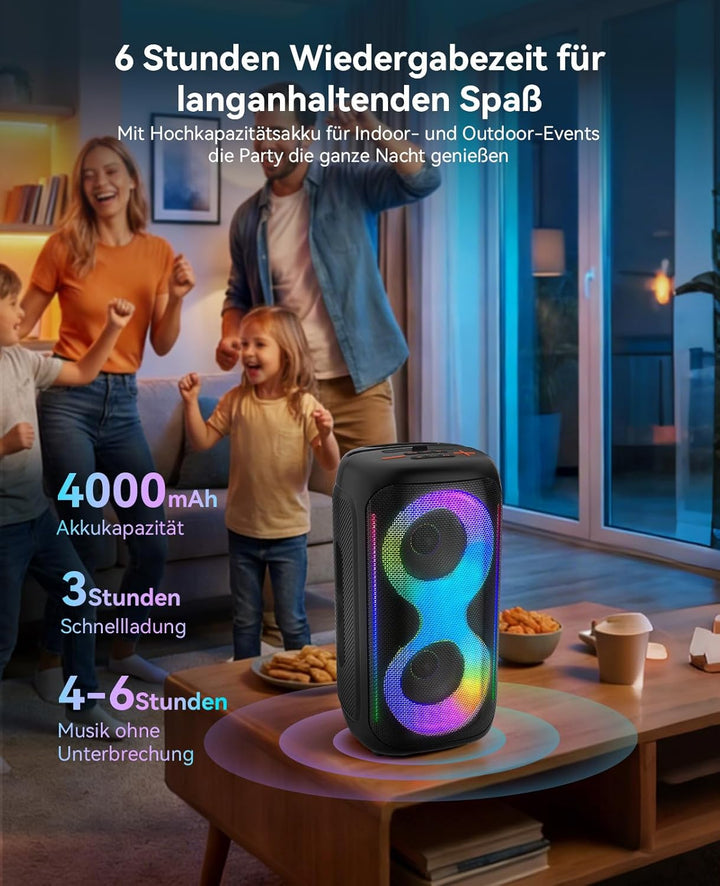 GKD40 Tragbare Karaoke-Maschine für Erwachsene, Bluetooth-Lautsprecher mit PA-System, 2 kabellose Mi