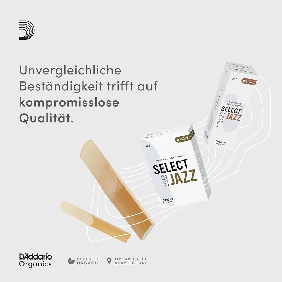 D'Addario Organisch Select Jazz Unfiled Soprano Saxophon-Stimmzungen - Saxophonrohre - 3 Hart, 10 Pa