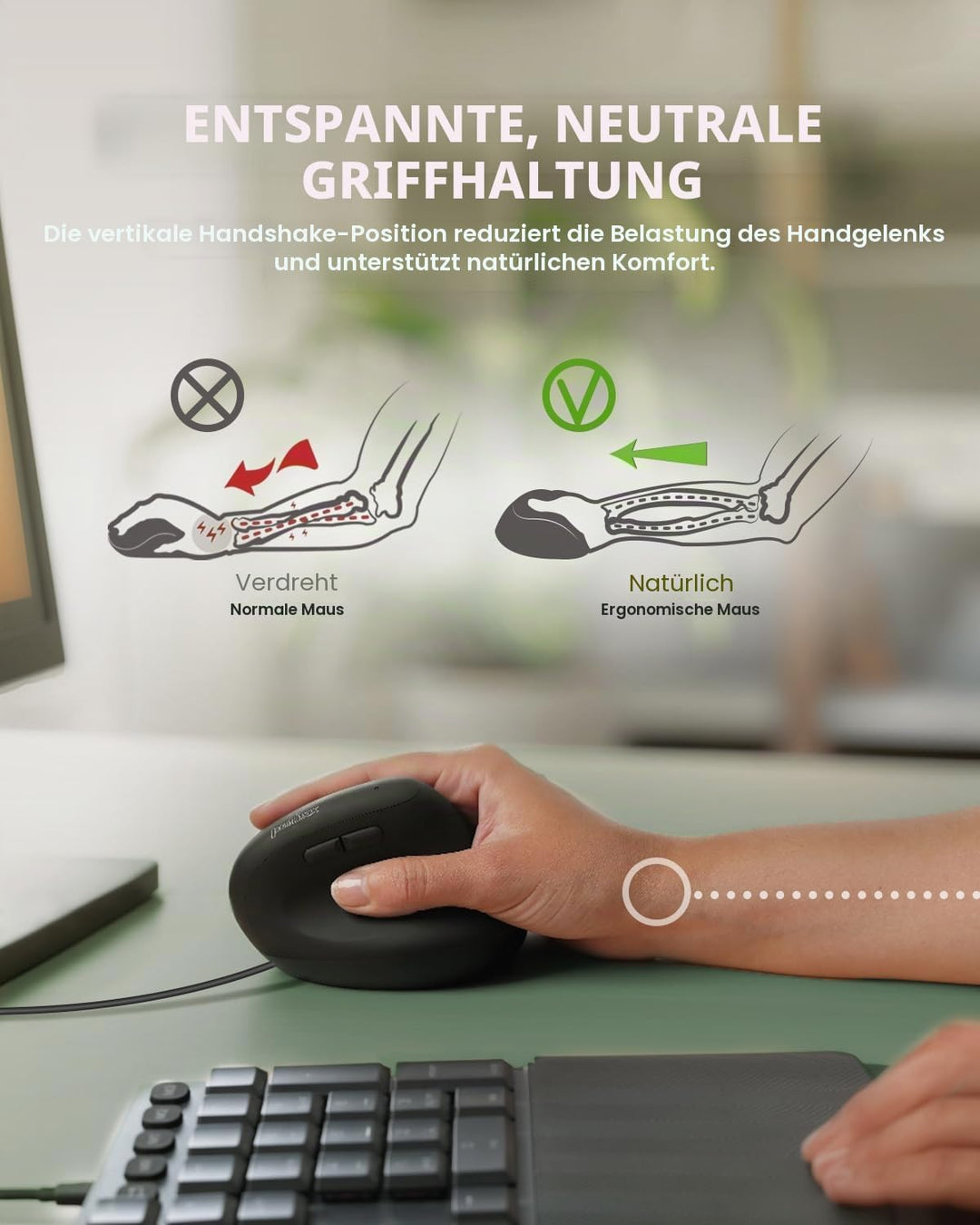 Perixx PERIMICE-508 Programmierbare Ergonomische Maus -Vertikal - Schnurgebunden - 1000/1600 dpi - I
