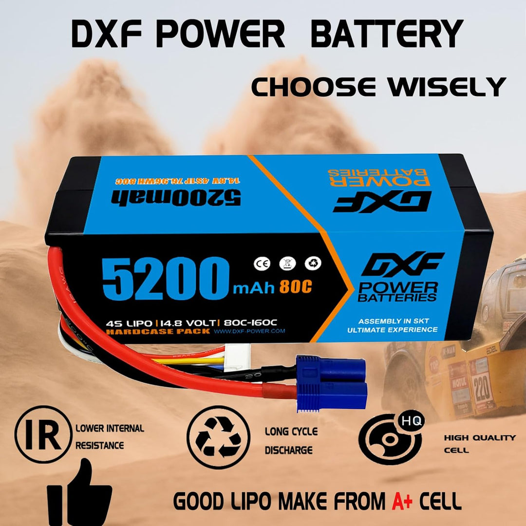 DXF 4S Lipo Akku 14.8V 80C 5200mAh RC Batterie mit EC5 Stecker für RC Car RC Truck RC Auto Boot LKW