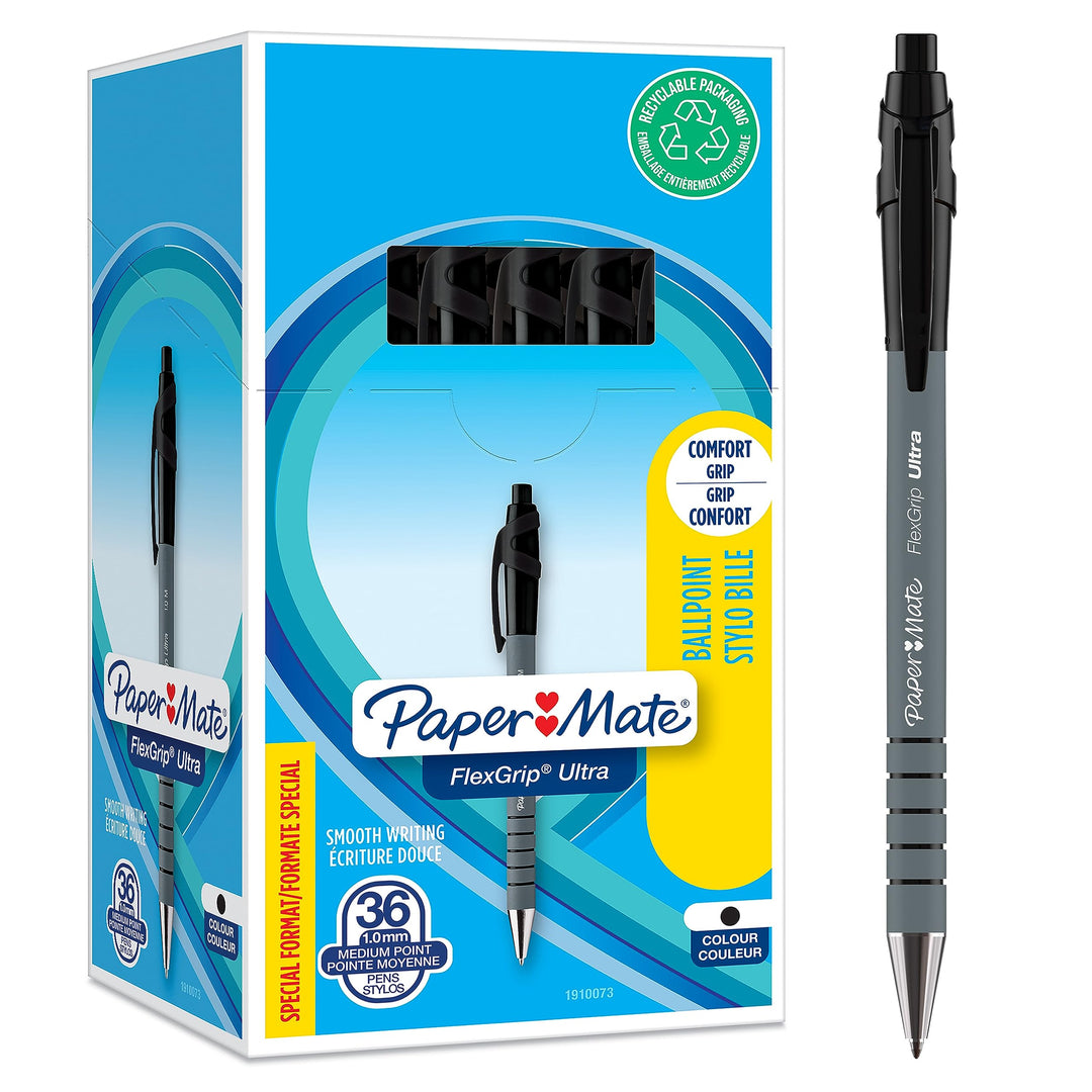 Paper Mate Flexgrip Ultra-Druckkugelschreiber | mittlere Spitze (1,0 mm) | schwarz | 36 Stück Mittle
