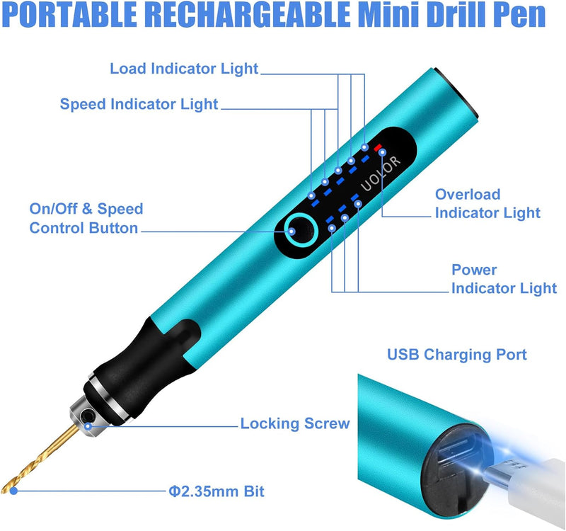 Uolor 3-Gang-Elektro-Mini-Bohrstift, Wiederaufladbare DIY Handbohrer Elektrisch, Mini Bohrmaschine m