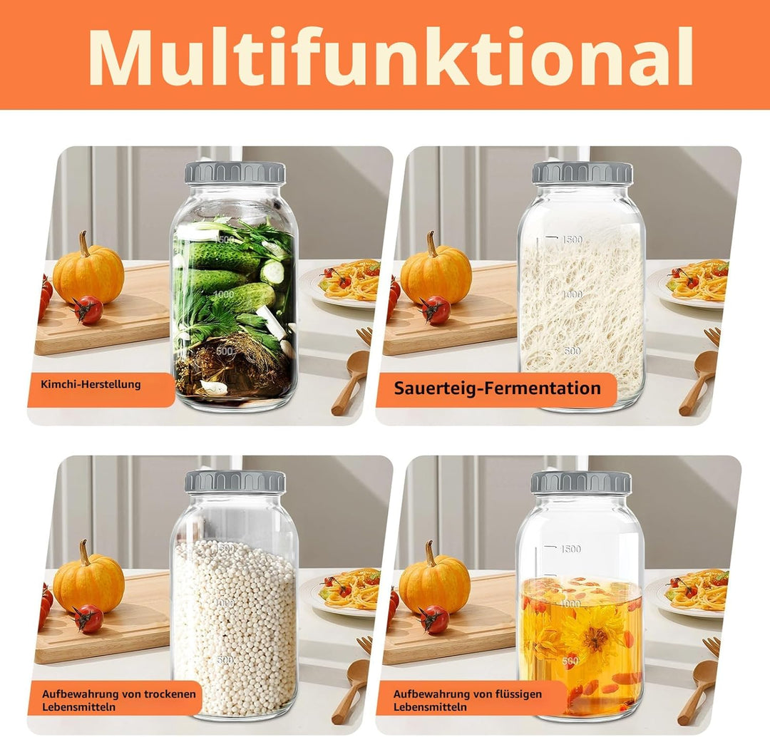 Fermentierglas 2 Stück 2L, Kimchi Behälter mit Luftschleuse, Perfekt für die Gärung für Kimchi, Saue