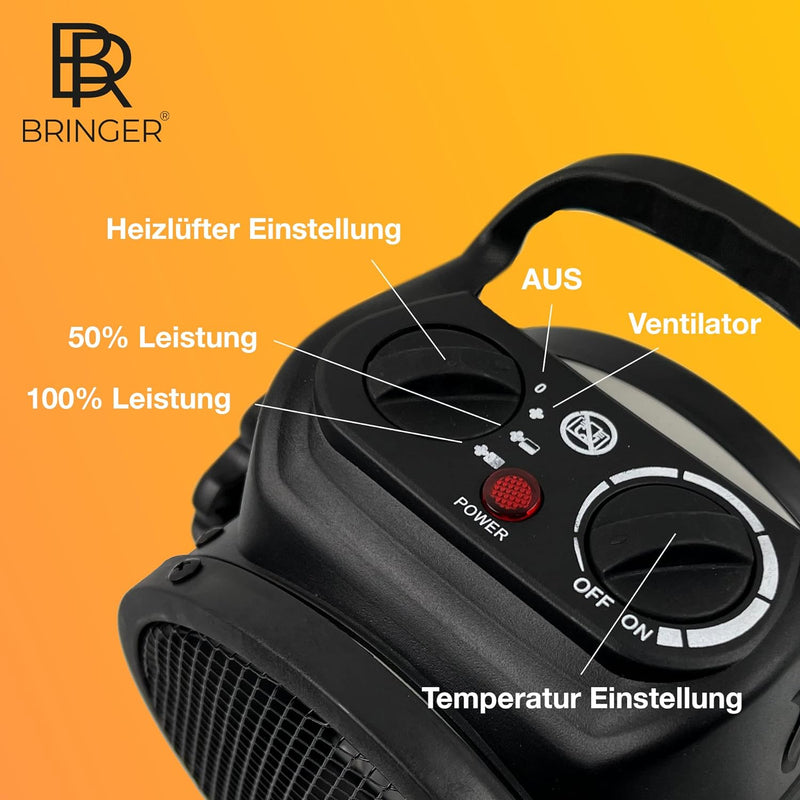 Bringer Keramik-Heizlüfter mit Thermostat - Elektroheizer mit PTC Heizelement - 3 Stufen, schnelle W