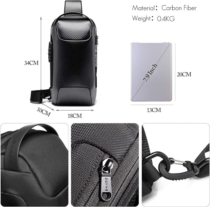 FANDARE Brusttasche, Sling Crossbody Bag mit USB, für Herren und Damen, Business, grosse Schultertas