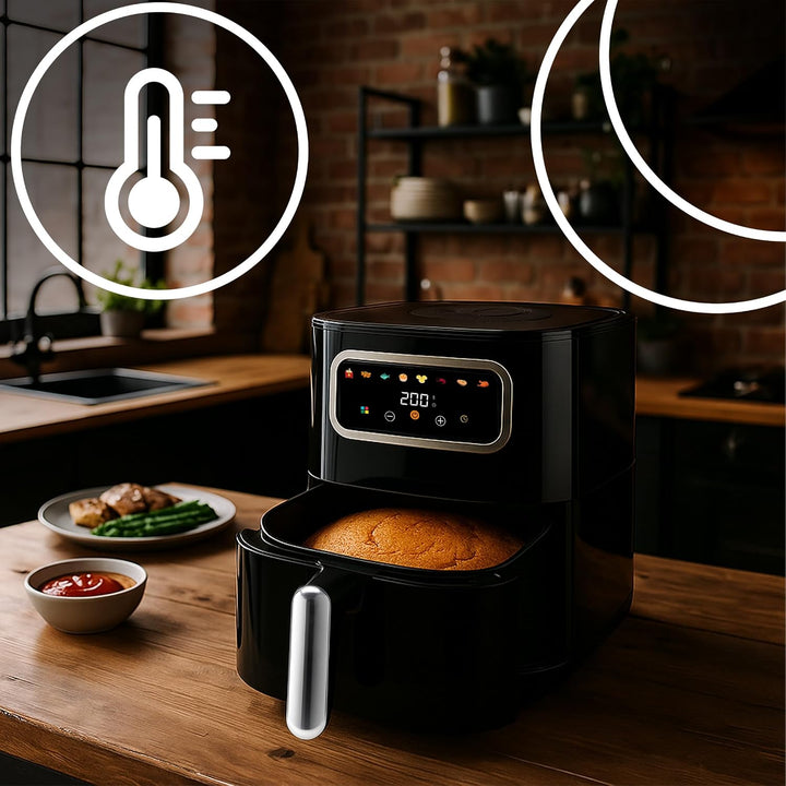 Retoo Heissluftfritteuse 5L mit Touchscreen 1450W, 8-in-1 Airfryer, Spülmaschinenfeste Körbe, Fettar