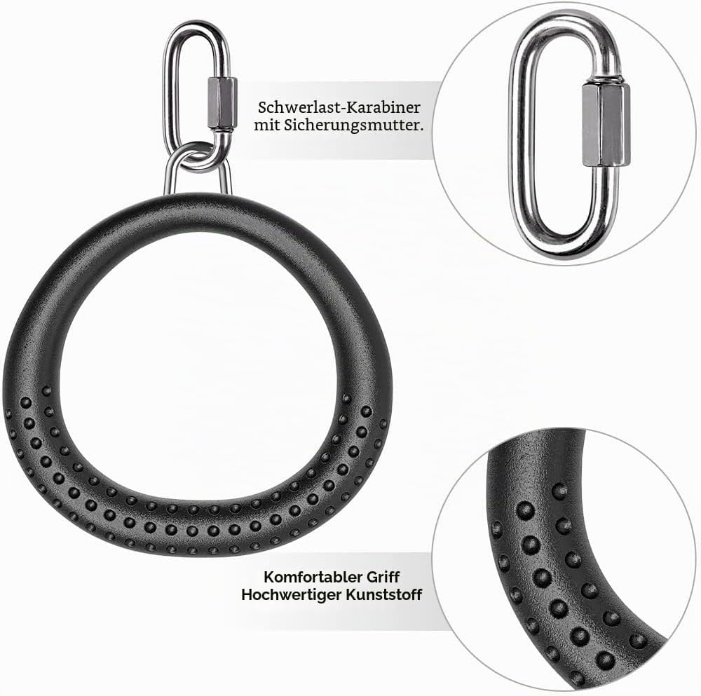Dolibest 2PCS Round Trapeze Swing Bar Rings with Carabiners, Swingset Accessories Outdoor for Ninja