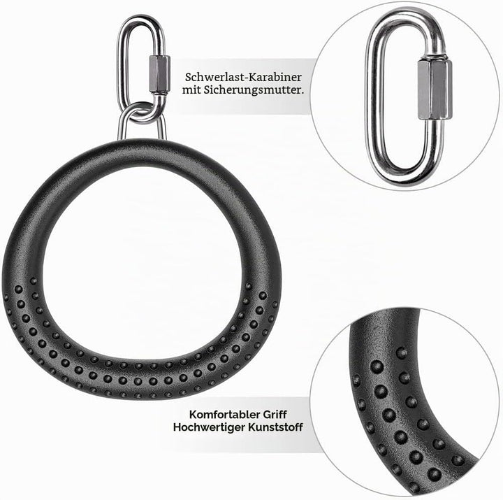 Dolibest 2PCS Round Trapeze Swing Bar Rings with Carabiners, Swingset Accessories Outdoor for Ninja