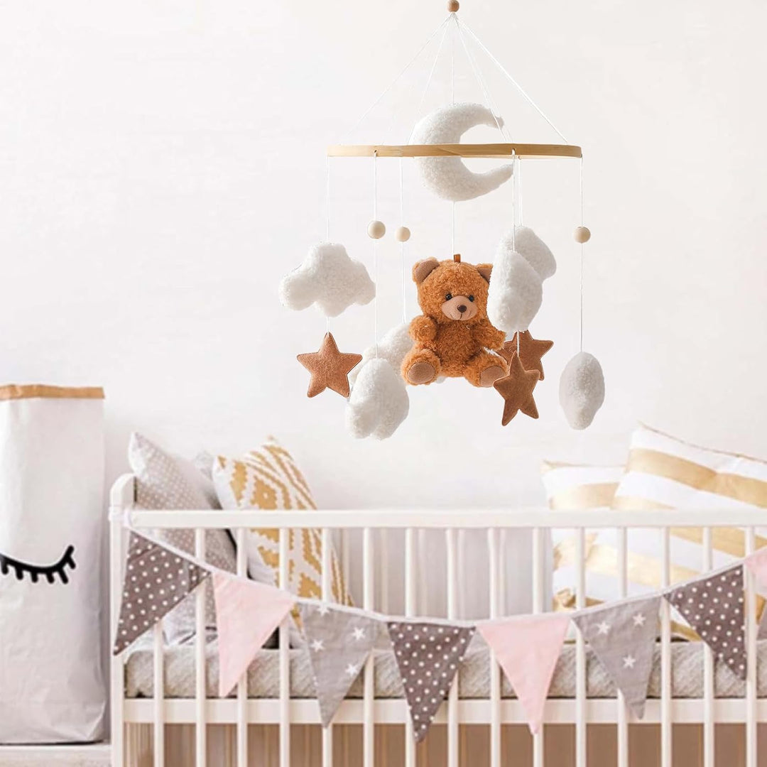 Mobile Baby Windspiele, Babybett Mobile 3D Bär Hase Kaninchen Wolken, Kinderzimmer Hängende Bettgloc