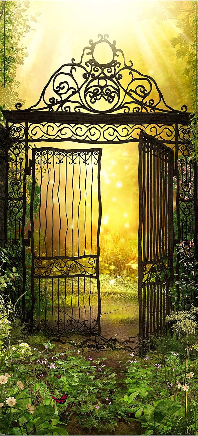 wandmotiv24 Türtapete altes Metall-tor im Sonnen-licht, Sonne 90 x 200cm (B x H) - selbstklebende St