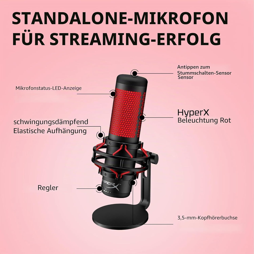 HyperX QuadCast – Standalone USB Mikrofon mit umfangreichen Funktionen für Streamer Gamer, Schwarz Q