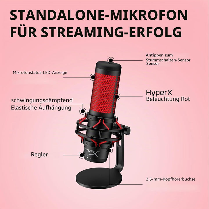 HyperX QuadCast – Standalone USB Mikrofon mit umfangreichen Funktionen für Streamer Gamer, Schwarz Q