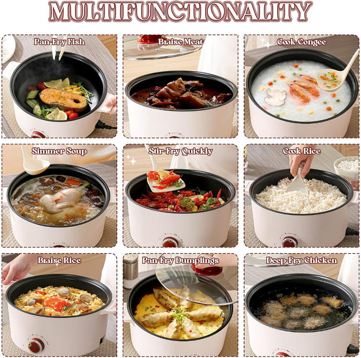 Hot Pot Elektrisch mit Dampfgarer, 4.6 L Tragbar Elektrischer Kochtopf 1000W, Multifunktionaler Hotp