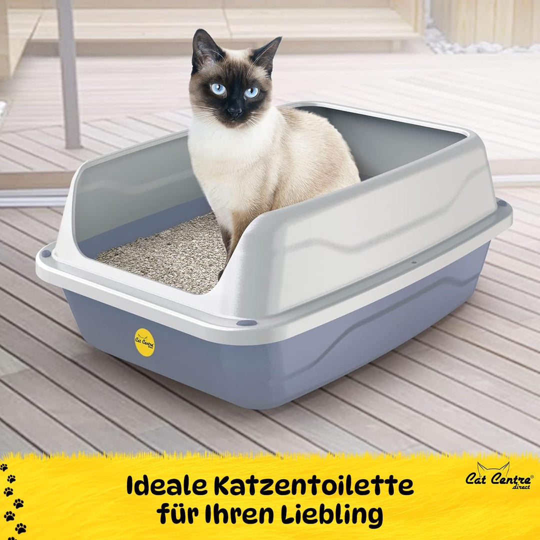 Cat Centre Katzenklo Offen Mit Hohem Rand Katzentoilette Ohne Deckel Grau L 56 x 39 cm, L Grau