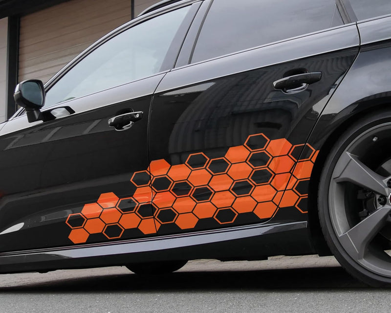 FOLIATEC Car Design Sticker Aufkleber Autoaufkleber Autosticker HEXAGON, orange chrom matt, 32 x 130