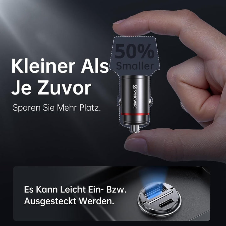 Syncwire 60W Zigarettenanzünder USB C & USB Auto Adapter [PD 3.0 & QC 3.0] Super Mini Ganzmetall KFZ