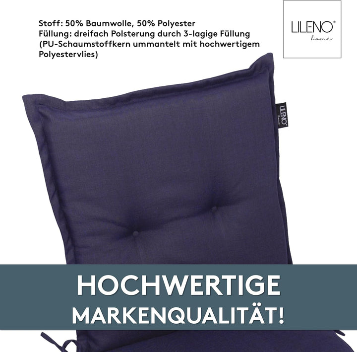 LILENO HOME Gartenstuhl Auflagen als [2er Set - Niedriglehner] in Dunkelblau - Bequeme Liegen als Si
