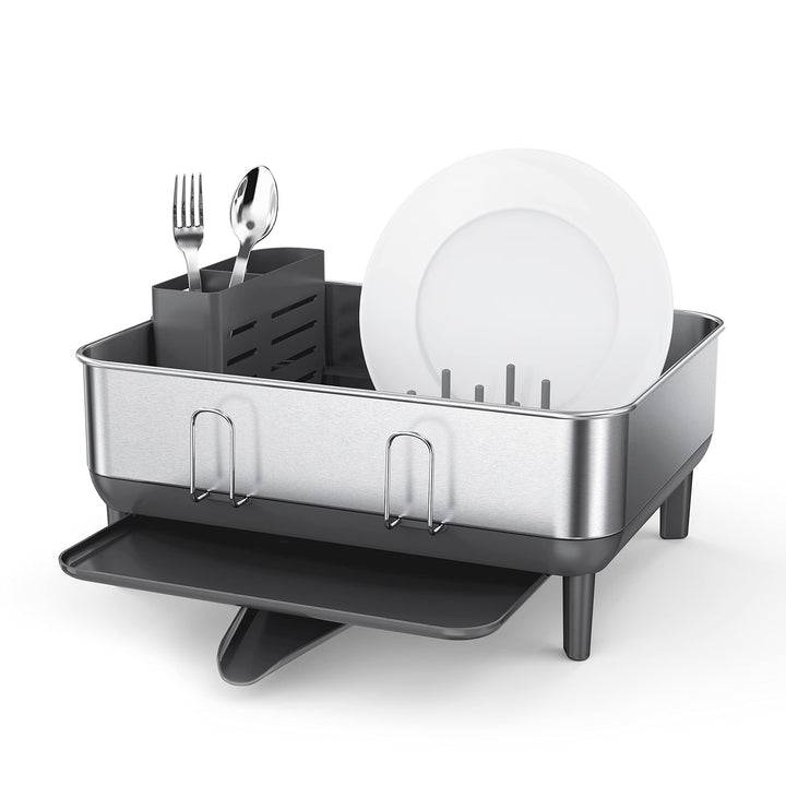 Simplehuman Geschirr-Abtropfgestell aus Edelstahl in der Farbe Grau, Masse: 39,4cm x 38cm x 19cm, KT