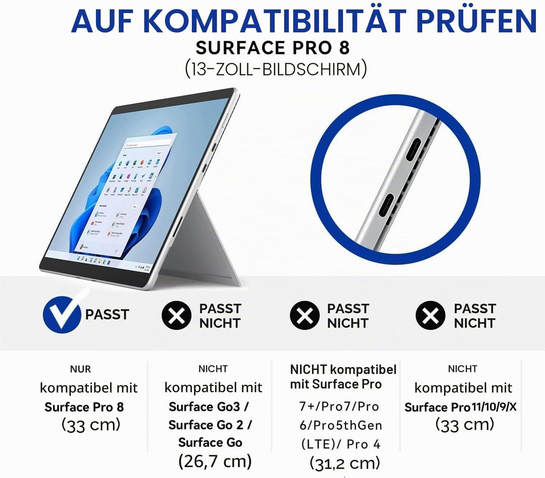 Omnpak Hülle für Surface Pro 8 Tablet, Business-Hülle mit Stifthalter, Einstellbarer Multi-Betrachtu