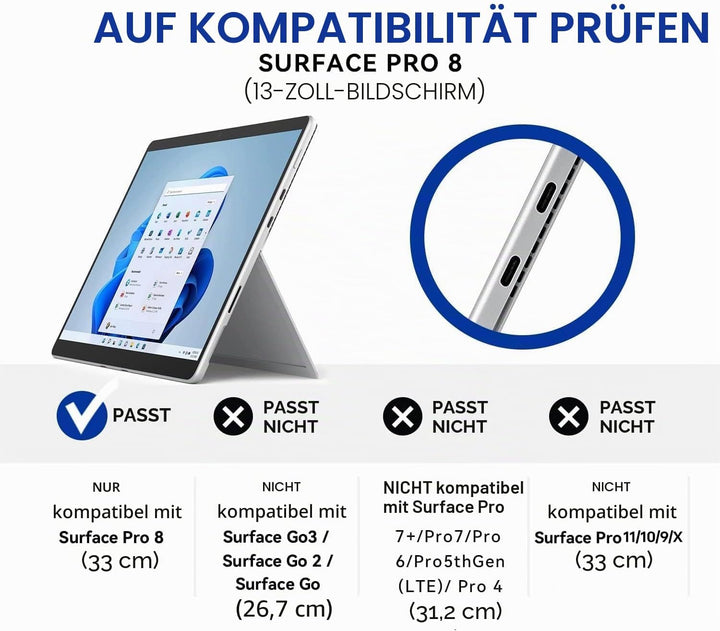 Omnpak Hülle für Surface Pro 8 Tablet, Business-Hülle mit Stifthalter, Einstellbarer Multi-Betrachtu