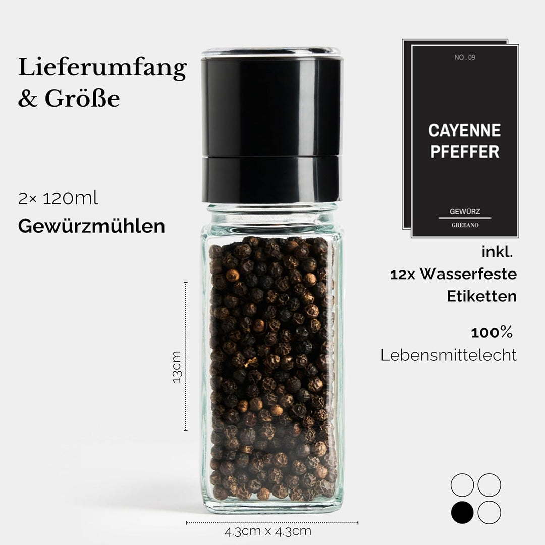 Salz und Pfeffermühle [2er Set] – Hochwertige Gewürzmühle aus Glas mit Keramikmahlwerk – Manuelle Sa