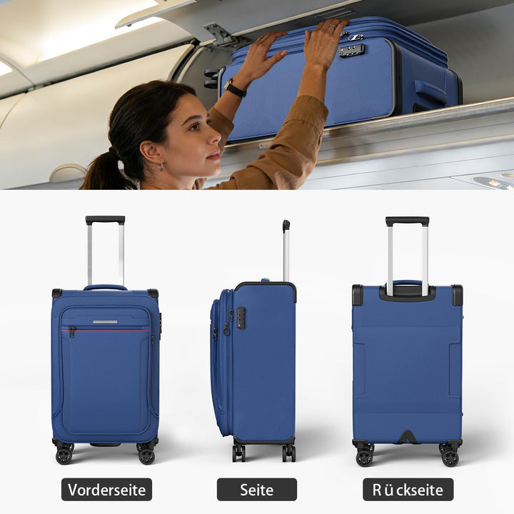 ABISTAB Weichschalenkoffer erweiterbar - Handgepäck Koffer klein 55x38x23cm, Stoffkoffer Trolley was