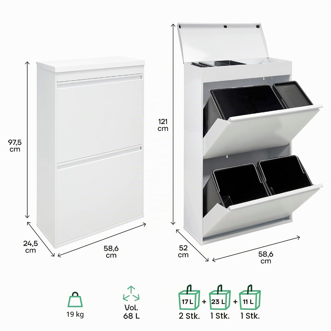 ARREGUI Top CR621-B2 Mülltrennsystem aus Stahl mit Aufbewahrungsbox mit Deckel | 4 Fächer Mülleimer