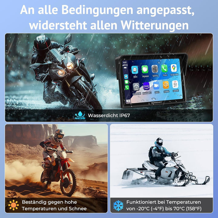 Kabelloses Motorrad CarPlay kompatibel mit Apple CarPlay & Android Auto,W522 5 Zoll IP67 Wasserdicht