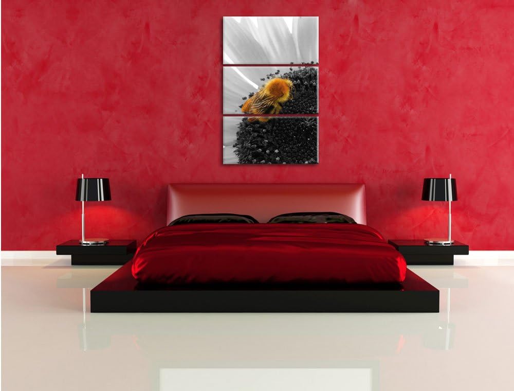 Pixxprint süsse Biene auf grosser Sonnenblume als Leinwandbild/Grösse: 3 Teilig (120x80) cm/Wandbild