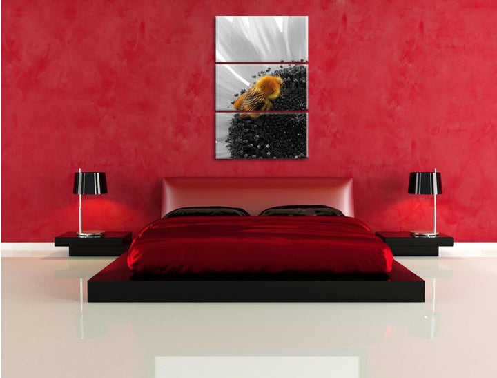 Pixxprint süsse Biene auf grosser Sonnenblume als Leinwandbild/Grösse: 3 Teilig (120x80) cm/Wandbild
