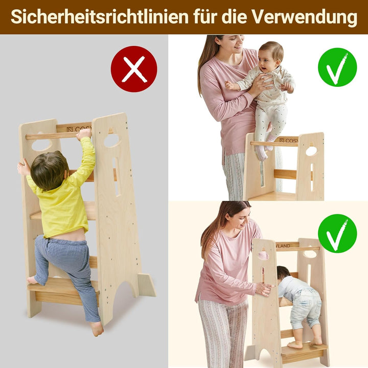 COSYLAND Lernturm ab 1 Jahr - Höhenverstellbarer Learning Tower für Kinder (3-stufig) - Montessori L