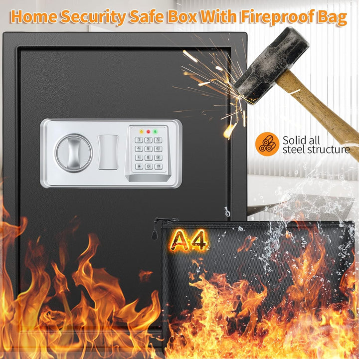 45L Safe Tresor Feuerfest mit Feuerfester Wasserdichter Dokumententasche, Digitaler Tresor mit Herau