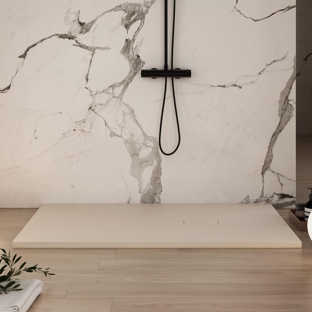 OLIMPO DOCCE - Duschtasse aus Marmorharz, Creme, Steinoptik, MAKA - 80 x 140 cm 140x80, 140x80