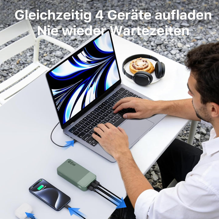NOBIS 65W 20.000 mAh PD QC Schnelllade Powerbank mit Digitalanzeige Grün, Grün