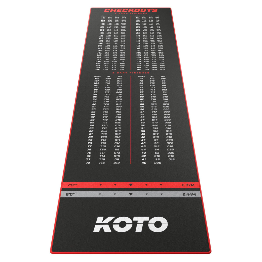KOTO - Carpet Checkout Dartmatte, Schutz Bodens und Dartpfeile, Mit Score-Indikation + Oche Rot, Rot